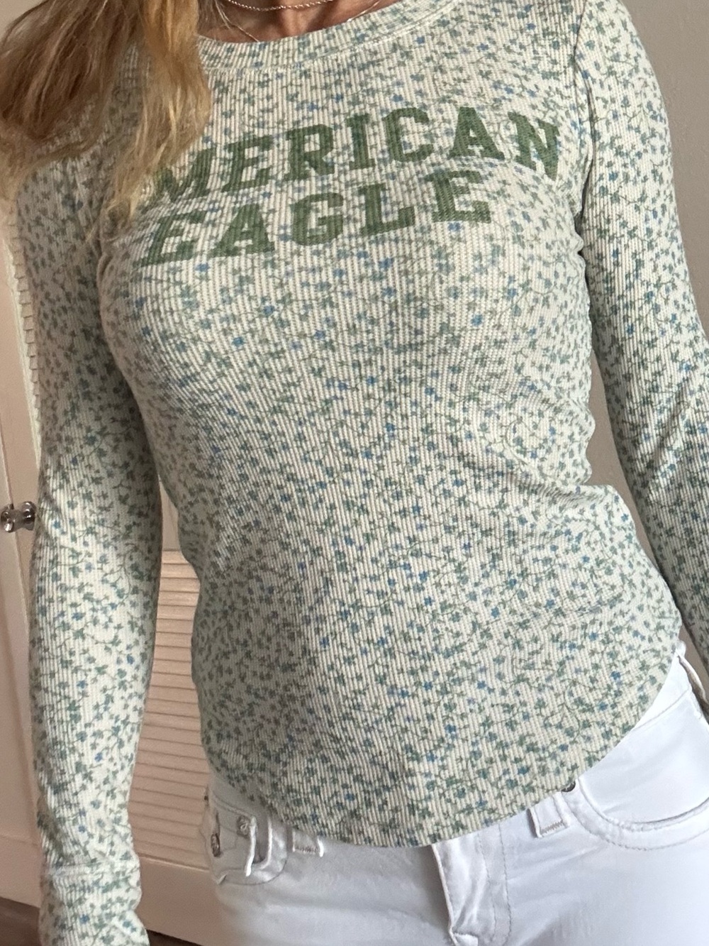 Blue Flower Print American Eagle Top S/P